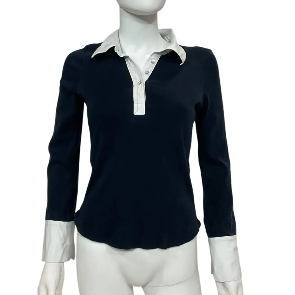 Cinq A Sept Contrast Navy And White Jaden Top Size S